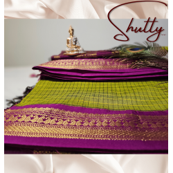 CHECKED KALYANI COTTON SAREE - GREEN