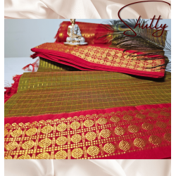 CHECKED KALYANI COTTON SAREE - KHAKI
