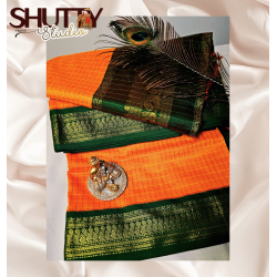CHECKED KALYANI COTTON SAREE - ORANGE